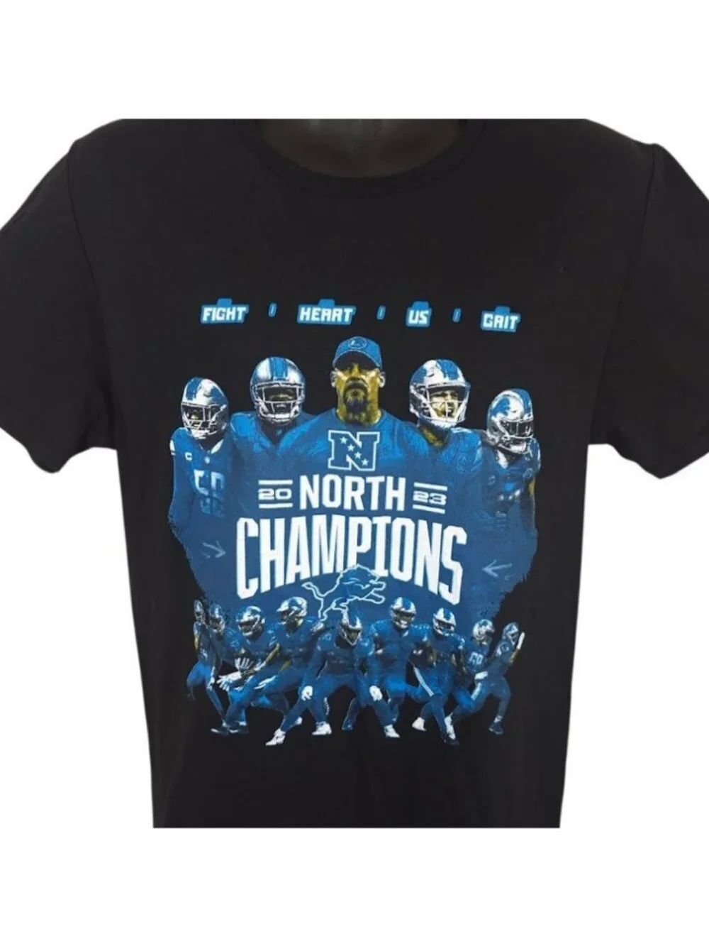Detroit Lions T Shirt Mens Size Medium Black 2023 Champions NFL Football